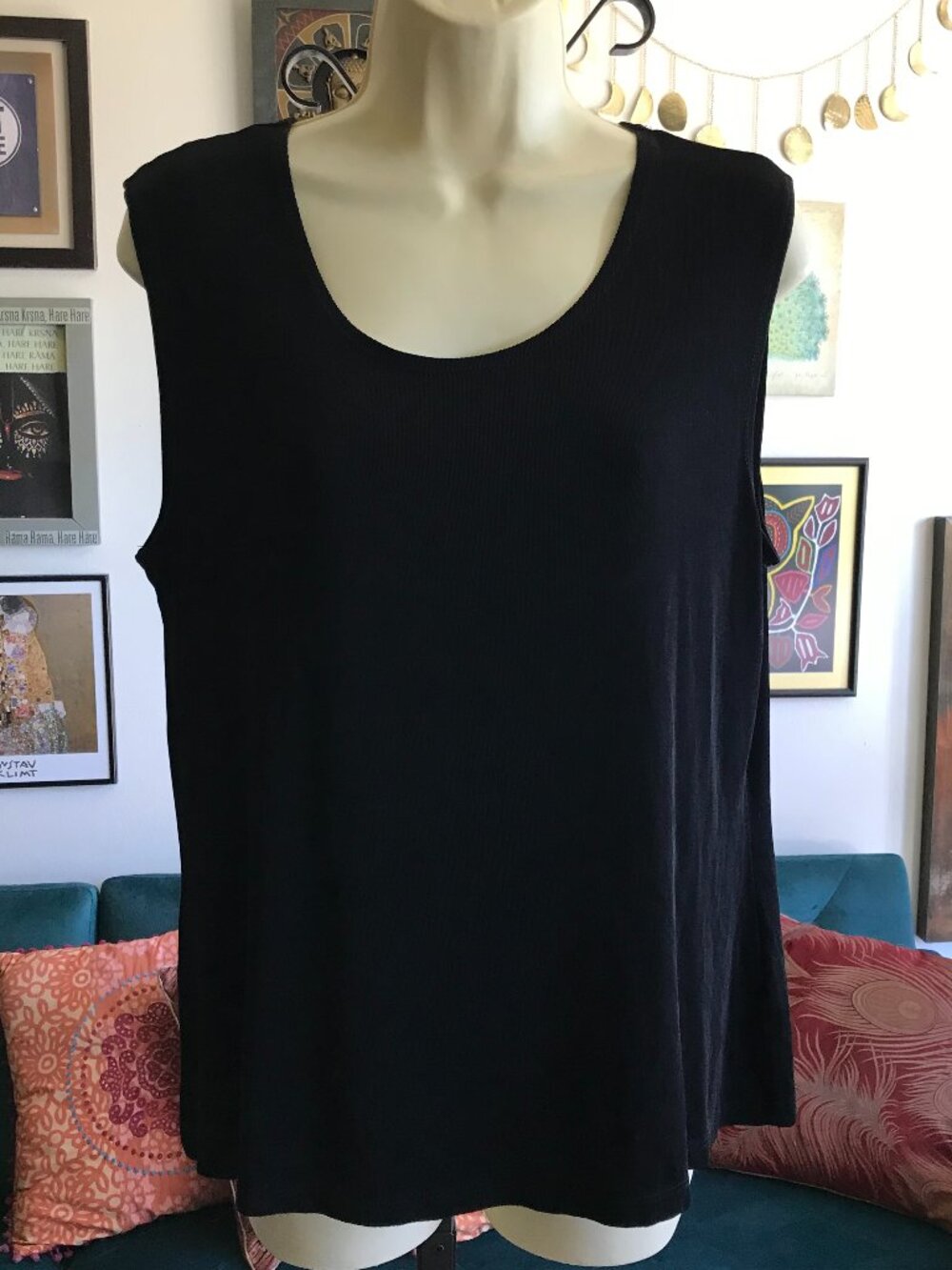 COLDWATER CREEK size L Black Sleeveless Stretch Slinky Travel Knit Tank Top